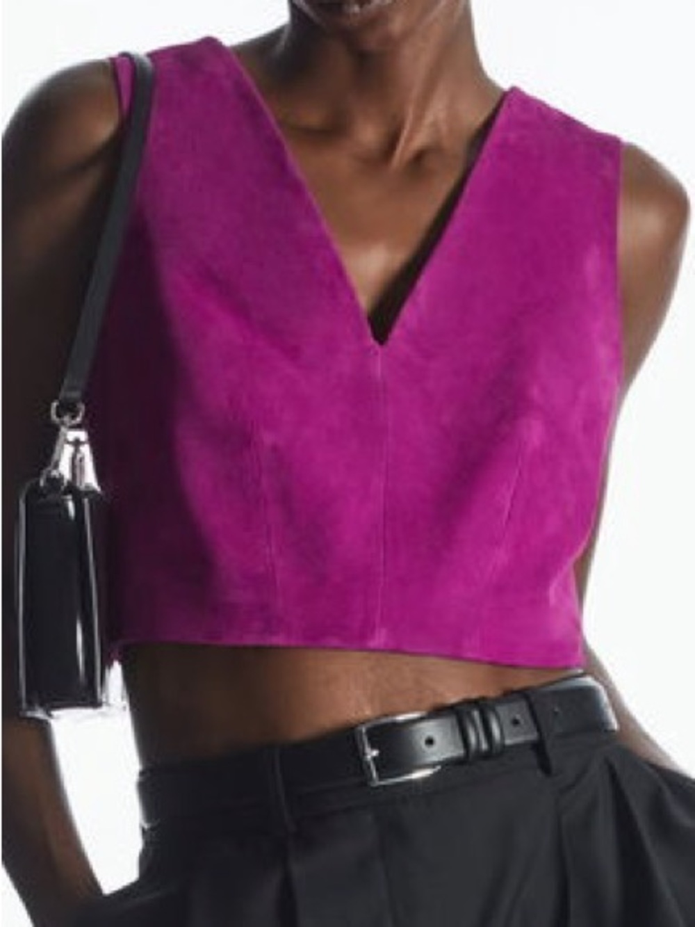COS magenta 100% suede v-neck cropped tank top Women’s size 6